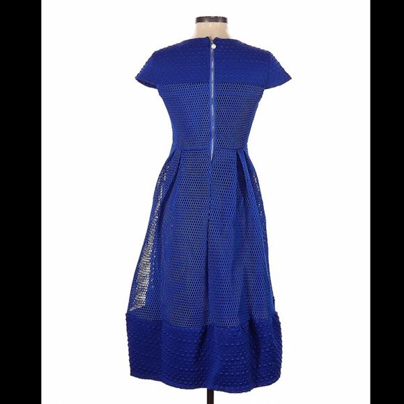 Cobalt blue mesh and bubble fit and flare scuba dress, size 1 - Picture 3 of 13